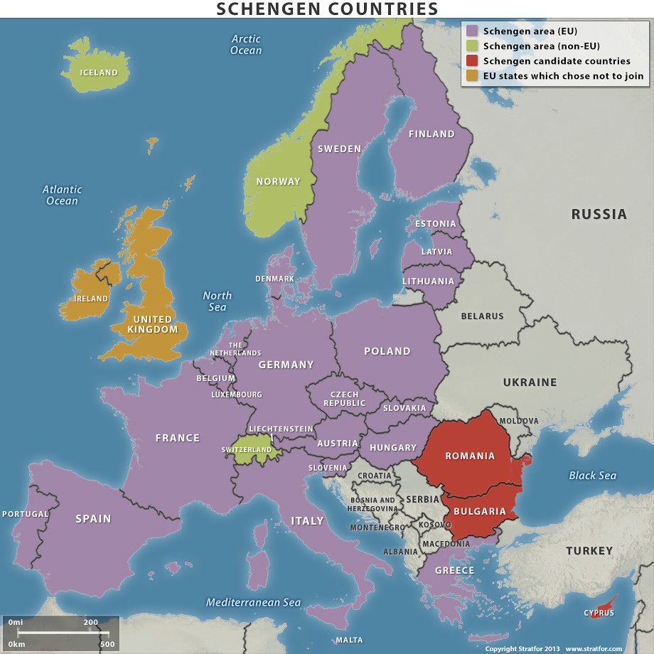 Mapa do espaço schengen
